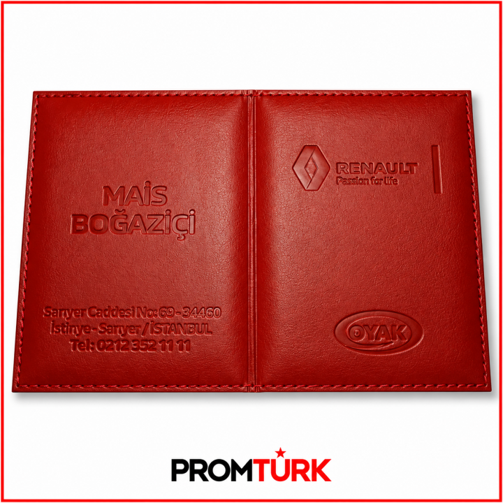 Koyu Kahverengi Dikişli Gofre Logo Baskılı Promosyon Ruhsat Kabı